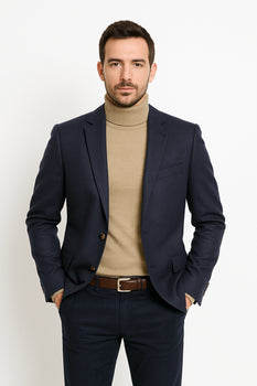 Mens Two Button Navy Cashmere Jacket with Notch Lapel