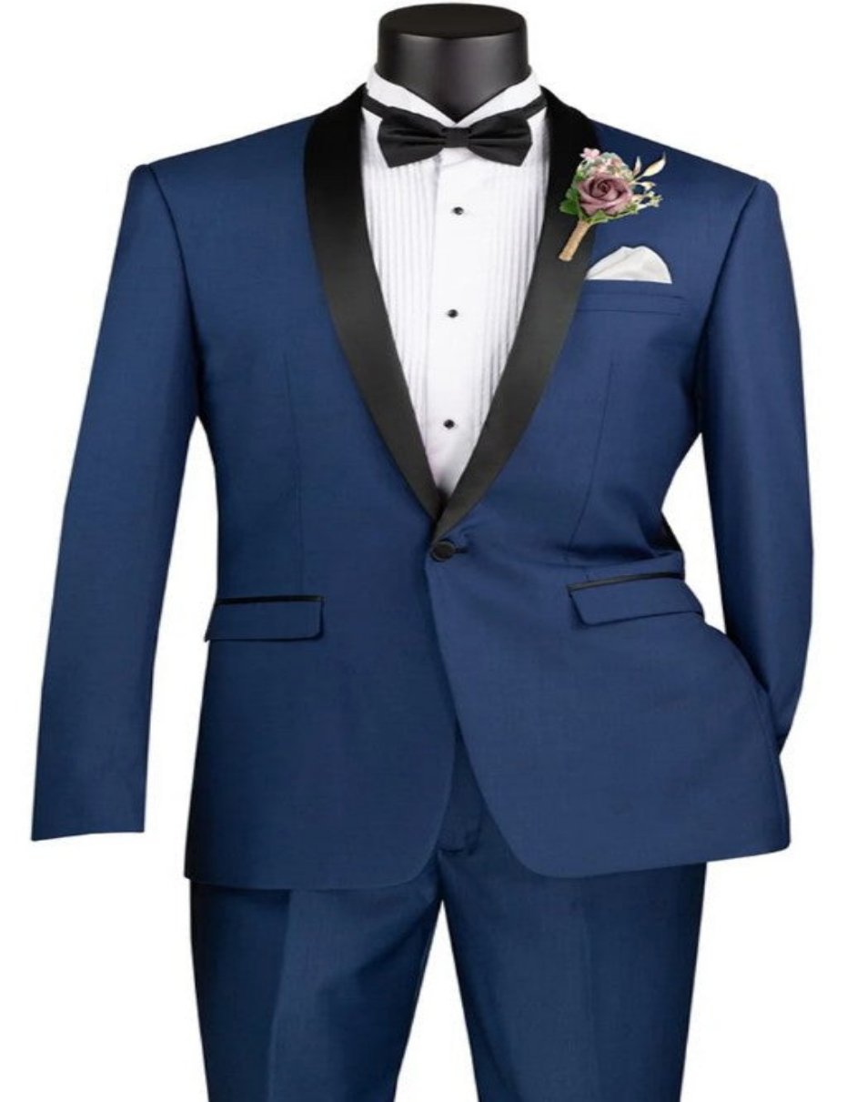 Blue Prom Suit - Blue Homecoming Outfits For Guys Shawl Lapel Blue Blue / 54 Regular Jacket+48 Waist Adjust 44to50)Height: 5'7"-6')Neck 19-20.5:XXXL-