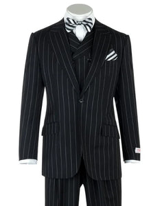 Modern Fit Suit Black Birdseye Pure Wool Suit And Vest For Men