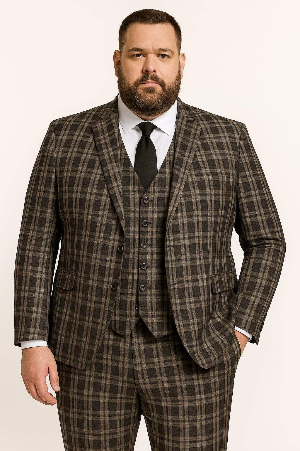 Men's Black and White Plaid Three-Piece Suit – Modern Slim Fit Tuxedo for Church and Business - Image 5