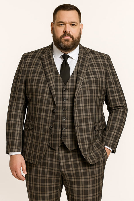 Men's Black and White Plaid Three-Piece Suit – Modern Slim Fit Tuxedo for Church and Business