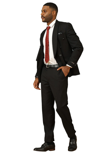 Mens Double Breasted Shawl Lapel Suit in Black Modern Fit