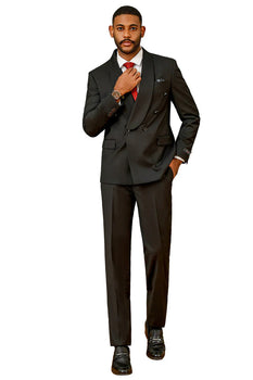 Mens Modern Fit Double Breasted Shawl Lapel Suit in Black