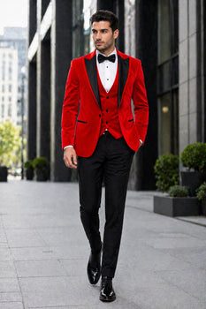Mens Designer Velvet Tuxedo Jacket in Red