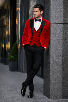 Mens Designer Velvet Tuxedo Jacket in Red