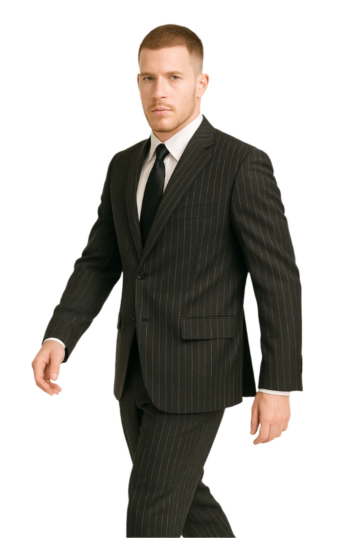 Dark Navy Wide Pinstripe 2 Button Men's Suit - Dark Blue Suit - Image 8