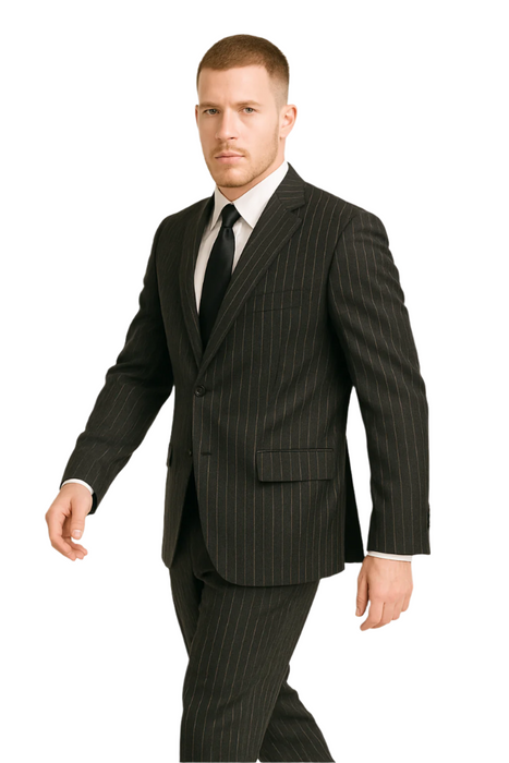 Dark Navy Wide Pinstripe 2 Button Men's Suit - Dark Blue Suit