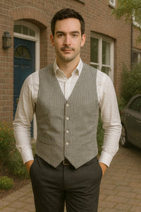 Men's Dark Navy Blue and White Stripe ~ Pinstripe Seersucker Sear sucker suit Vest Set