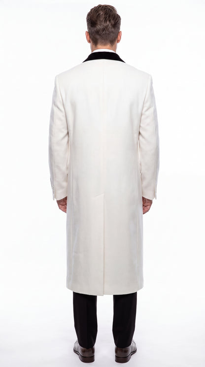 Men’s White Chesterfield Overcoat – Full-Length Wool & Cashmere Dress Coat