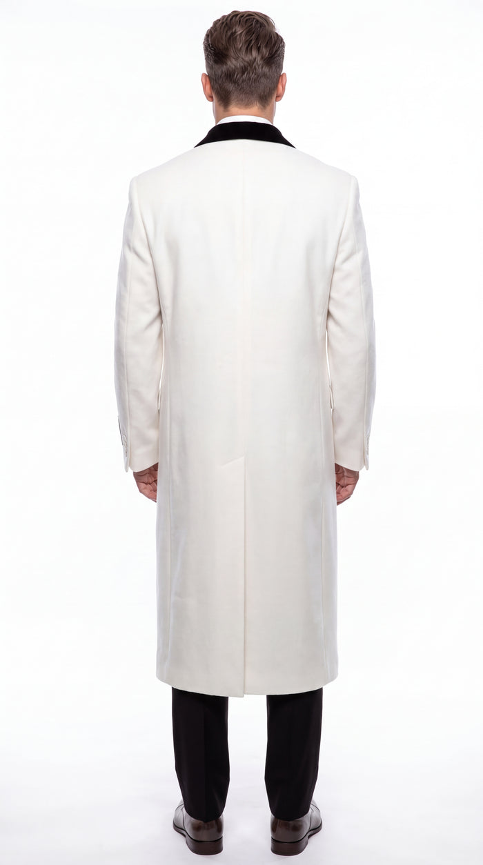 Men’s White Chesterfield Overcoat – Full-Length Wool & Cashmere Dress Coat