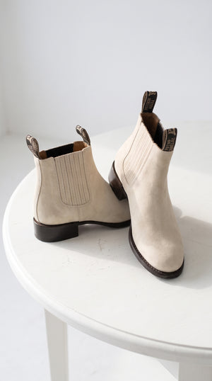 Men’s Hueso Bone White Charro Ankle Boots, Square Toe Western Leather Botines Para Hombre