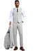 Men's Stacy Adams One Button Peak Lapel Vested Windowpane Plaid Suit in Grey & Blue