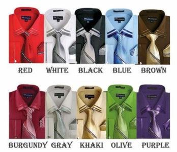 French Cuff With Tie And Handkerchief Style Multi-Color Men's Dress Shirt