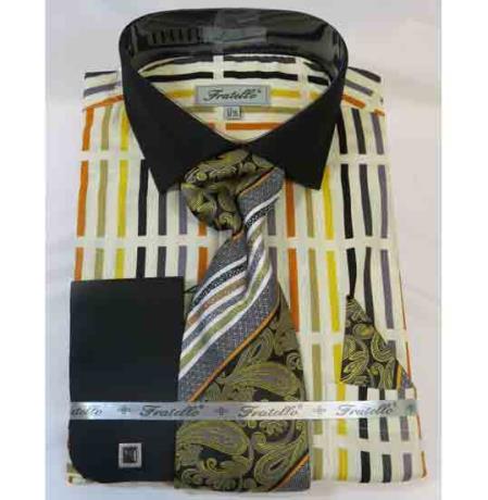100% Cotton Soft Butter Multi Stripe Multi Pattern French Cuff Men's Dress Shirt