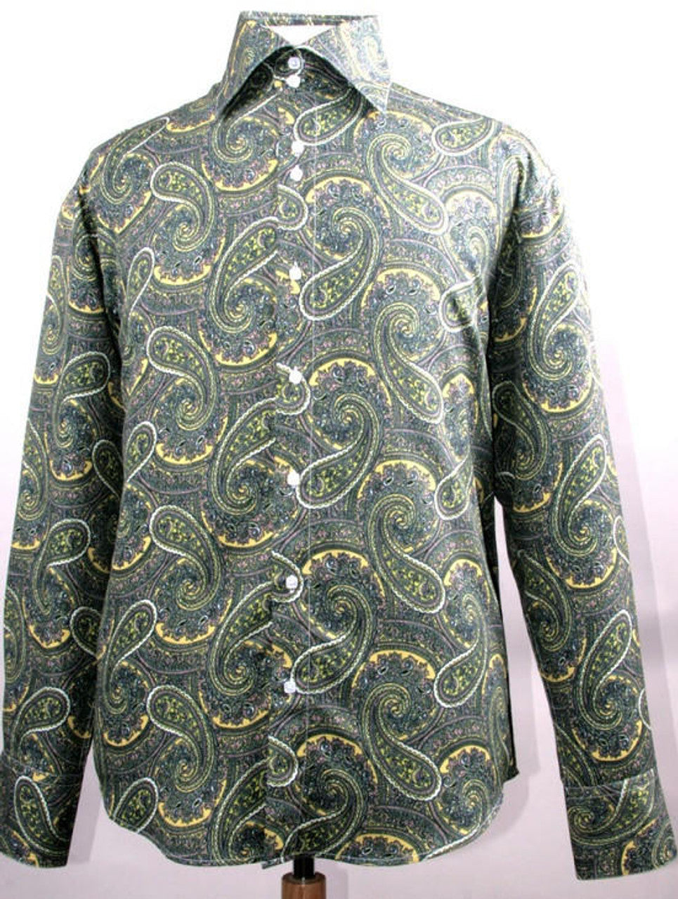 Mens Fancy High Collar Paisley Mustard Shirt