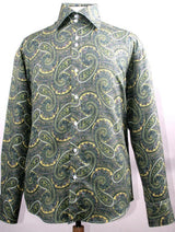 Mens Fancy High Collar Paisley Mustard Shirt
