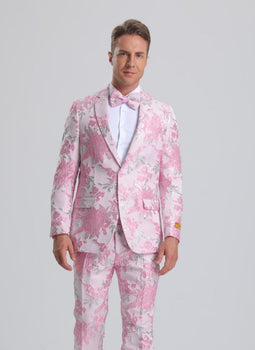 Men's Pink & Silver Floral Paisley Prom Tuxedo