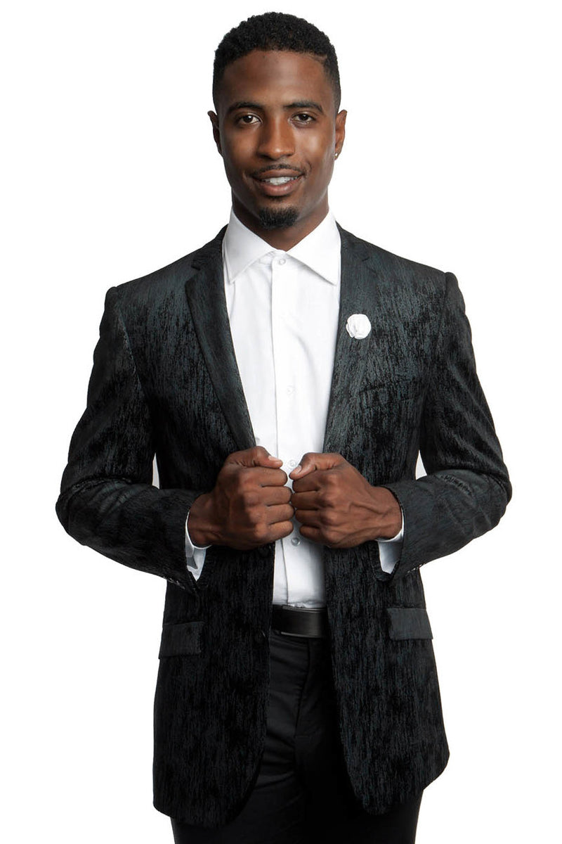 Mens Black Blazer - Men's Slim Fit Tie Dye Gradient Pattern Sports Coat in Black