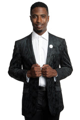 Mens Black Blazer - Men's Slim Fit Tie Dye Gradient Pattern Sports Coat in Black