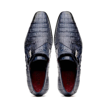 Marco Di Milano Rovigo Men's Shoes Navy Exotic Crocodile Skin Single Monk-strap Loafers - Image 3