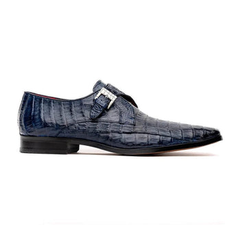 Marco Di Milano Rovigo Men's Shoes Navy Exotic Crocodile Skin Single Monk-strap Loafers - Image 2