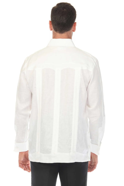 Men's White 100% Linen Four-Pocket Guayabera Shirt – Long Sleeve