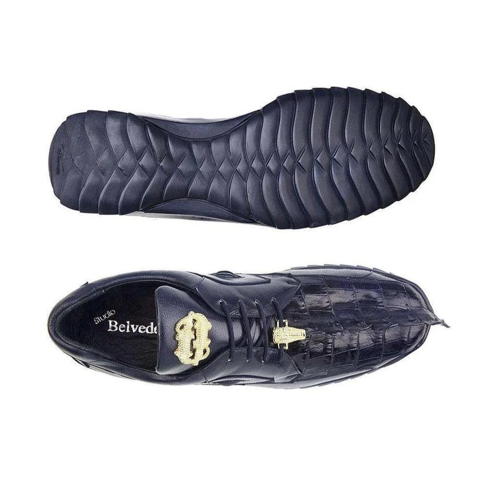 Belvedere Vasco Men's Night Blue Genuine Hornback Crocodile & Soft Calf Sneakers - Image 3