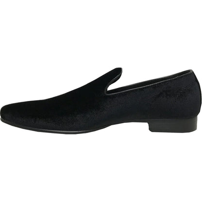 Bravo Mens Modern Slip On Velvet Tuxedo Loafer in Black - Men's Dress Shoes