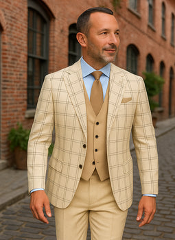 Wool Suit - Italian Made Business Suit by Statement Men's 3 Piece 100% Wool Modern Fit Suit - Accented Scoop Vest
