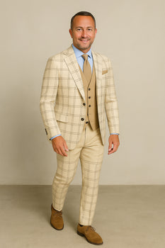 Wool Suit - Italian Made Business Suit by Statement Men's 3 Piece 100% Wool Modern Fit Suit - Accented Scoop Vest