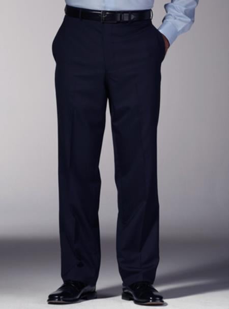 Mens Navy Blue Pleated Dress Pants main image 0