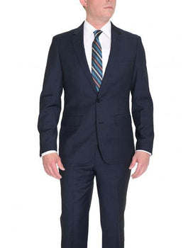Men Solid Navy Blue 2 Button Wool Suit