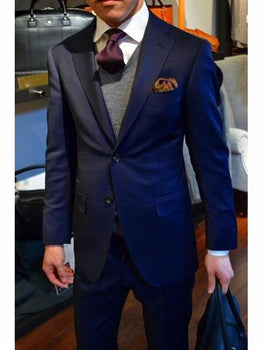 Navy Blue Suit For Men With Grey Vest Vested 3 Piece suit