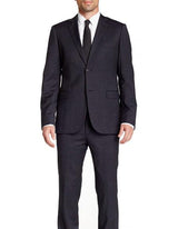 Men's Dark Navy Blue Suit For Men Slim Fit 2 Buttons Wool Pinstriped Suit