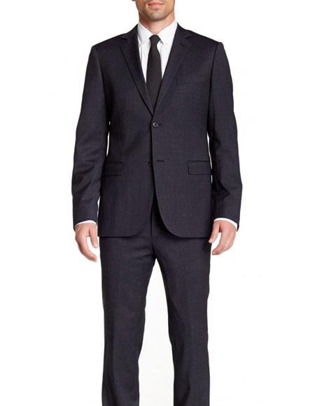 Men's Dark Navy Blue Suit For Men Slim Fit 2 Buttons Wool Pinstriped Suit