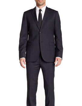 Men's Dark Navy Blue Suit For Men Slim Fit 2 Buttons Wool Pinstriped Suit