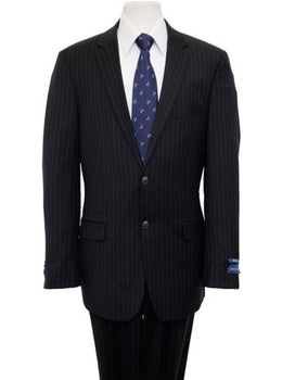 Designer Affordable Inexpensive Men's Pinstripe Classic Dark Navy Suit Flat Front Pant