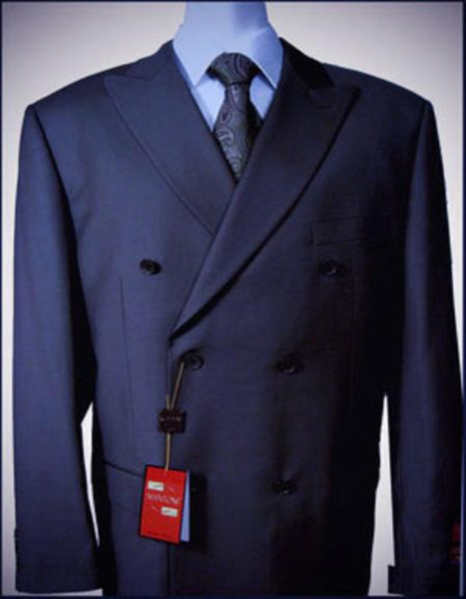 Navy Double Breasted Suits peak lapel wool front With Side Vent Jacket Pleated Pants suit