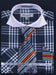 French Cuff Set White Collar Two Toned Contrast Deep Checker Navy Plaid ~ Windowpane Men'S Dress Shirt
