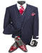 Navy Full Cut / Wide Leg Double Breasted 100% Percent Fabric Slanted Vest - 100% Percent Wool Fabric Suit - Worsted Wool Business Suit