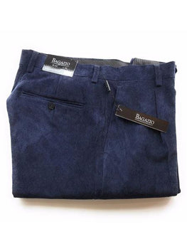 Bagazio Men's Navy Mini Corduroy Cuffed Leg Single Pleated Pant