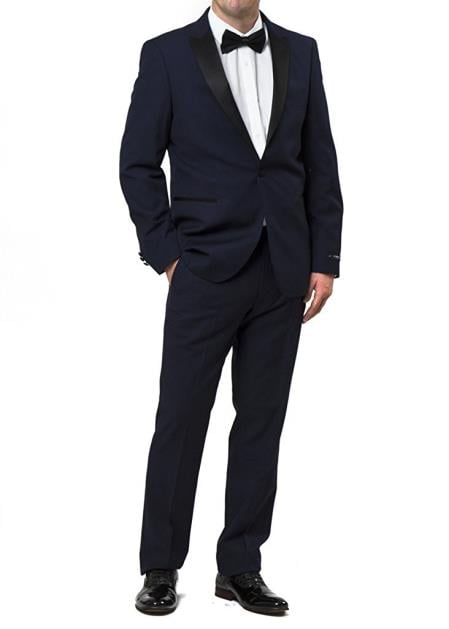 Navy Pinstriped Peak Lapel 2 Piece Men's Formal Suits main image 1
