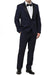 Men's Two Toned Peak Lapel Regular Fit Two Piece Dark Navy ~ Midnight Blue  Suit Black Lapel Free Black Pants