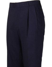 Men's Navy Pleated Style Atticus Classic Fit Wool Pant unhemmed unfinished bottom