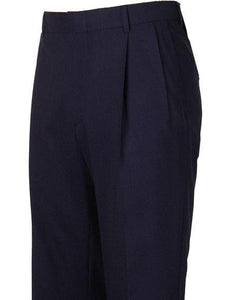 Men's Navy Pleated Style Atticus Classic Fit Wool Pant unhemmed unfinished bottom