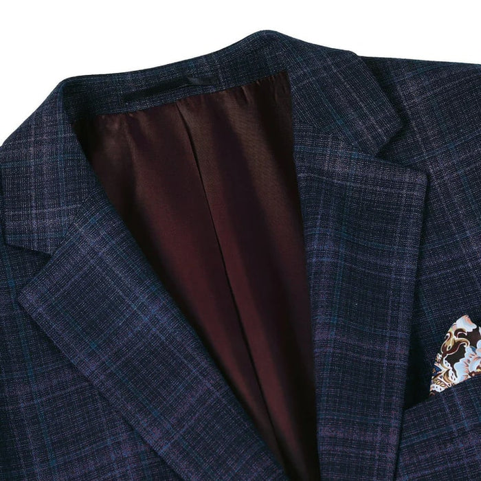 Saco vaquero - Western Sport Coat - Western Blazer- Mens Two Button Classic  Wool Stretch Sport Coat Blazer In Dark Navy Blue Windowpane Plaid
