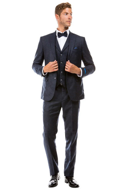 Cheap priced Suit - Men's Two Button Vested Vintage Style Tweed Wedding Navy Suit - Image 2
