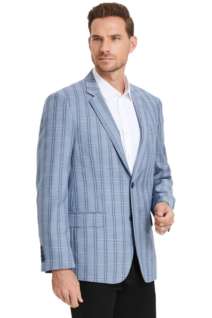 Saco vaquero - Western Sport Coat - Western Blazer- Men's Two Button Business Casual Double Windowpane  Navy Blue Sport Coat