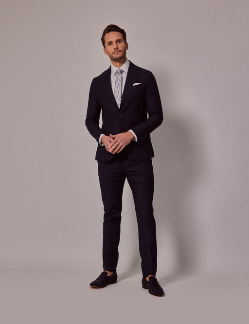 Mens Linen Suit For Beach Wedding - Summer Slim Suit in Navy