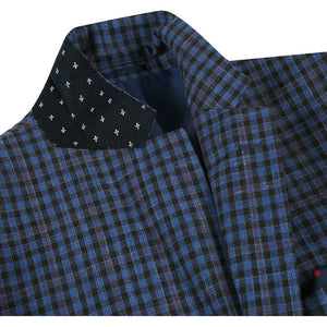 Saco vaquero - Western Sport Coat - Western Blazer - Mens Two Button Slim Fit Wool Sport Coat Blazer In Navy Blue & Burgundy Mini Check